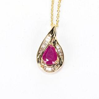 RUBY PENDANT WITH NECKLACE 14K