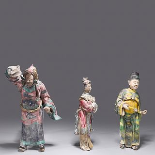 Three Antique Chinese Glazed Ceramic Roof Tiles