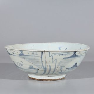 Antique Chinese Blue & White Ceramic Bowl