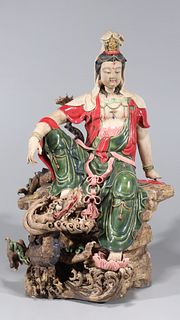 Intricate Chinese Enameled Porcelain Deity Statue