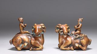 Pair of Chinese Bronze Models of Rams