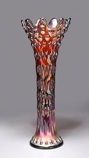 Early Vintage Tall Carnival Glass Amethyst Tree Trunk Vase