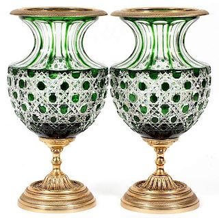 MARTIN BENITO FRENCH CUT CRYSTAL AND BRONZE URNS