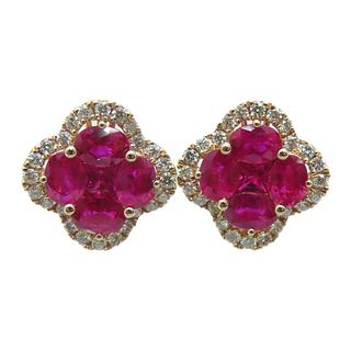 Fine Jewelry 0.92ct Ruby 0.18ct Diamond Earrings 18K Rose Gold