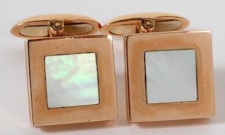 18 KT GOLD AND MOTHER OF PEARL CUFFLINKS PAIR