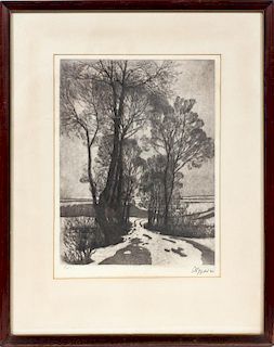 SIGNED ETCHING HUNGARIAN LANDSCAPE