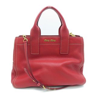 Miu Miu GHW 2 Way Shoulder Hand Bag Calfskin Leather Red