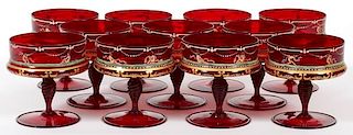 MURANO RED GLASS & ENAMEL COMPOTES C. 1930