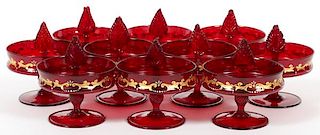MURANO RED GLASS PLACE CARD/CANDY HOLDERS C. 1930