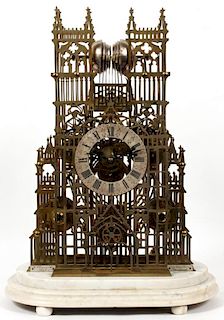 ENGLISH TRIPLE FUSEE BRASS CATHEDRAL SKELETON CLOCK