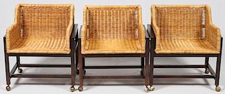 MID-CENTURY MODERN WOOD & WICKER OCCASIONAL CHAIRS