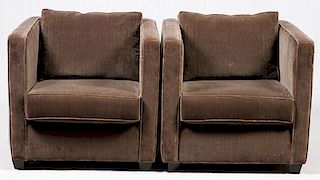 CONTEMPORARY UPHOLSTERED CLUB CHAIRS PAIR