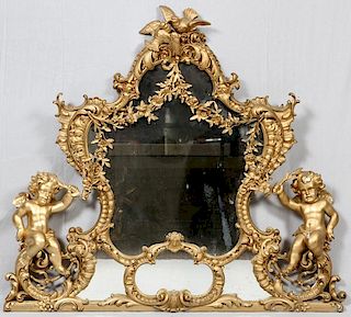 ROCOCO STYLE GILT GESSO & CARVED WOOD MIRROR