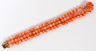 14KT YELLOW GOLD & CORAL BEAD BRACELET