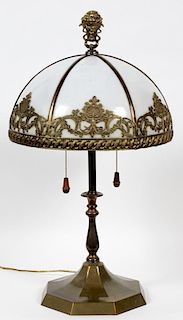 AMERICAN BRONZE & SLAG GLASS LAMP C. 1920