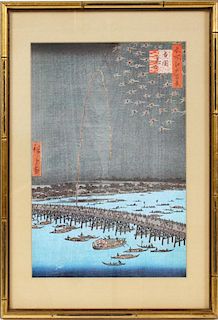 AFTER HIROSHIGE, OFFSET LITHOGRAPHIC REPRODUCTION OF A WOODBLOCK PRINT, 14 1/2" X 9 1/2"