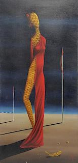 SANCHEZ, Jorge. Oil on Canvas "The Weaver".