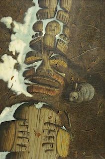 BESSER, Arne. Oil on Canvas. Totem Pole and Rabbit