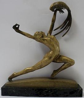 LAVROFF,G. Art Deco Bronze of Nude Dancer