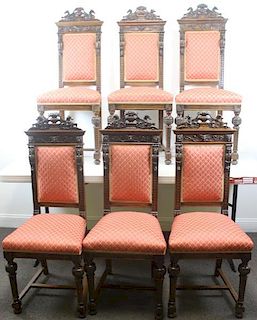 6 Finely Carved Antique Carved Upholstered Chairs.