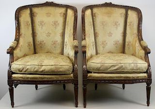 Pair of 19th Century Finely Carved, Silk