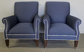Pair of Ralph Lauren Style Blue Upholstered