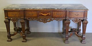 Carved, Inlaid and Marble Top Console.