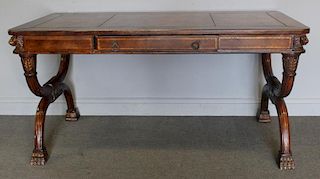 Neoclassical Style Leather Top 1 Drawer Desk.