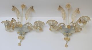 Pair of Venetian Murano Glass 2 Arm Sconces.