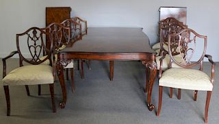 Mahogany Banded Dining Table with 8 Chairs