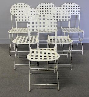 6 French Art Deco Painted Iron Folding Chairs.