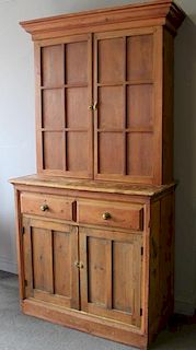 Antique Pine Step Back Country Cabinet.