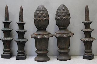 Lot of 6 Patinated Antique Iron Finials.
