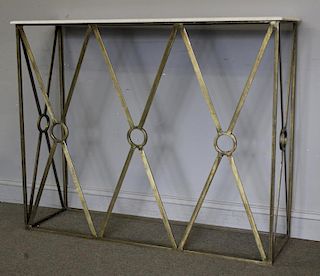 Hollywood Regency Style Brass Console with Marble