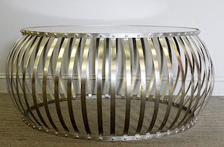 Decorative Steel Barrel Form Coffee Table.