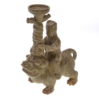 Chinese earthenware figural joss stick holder