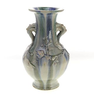 Asian blue and green drip glaze ceramic vase