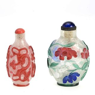 (2) Chinese Peking glass snuff bottles