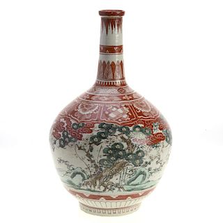 East Asian enameled porcelain bottle vase