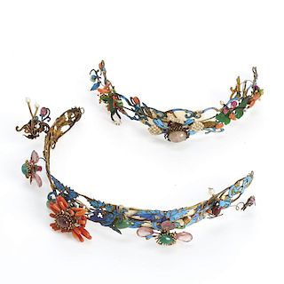 (2) Chinese Tian Tsui "Kingfisher" hair ornaments