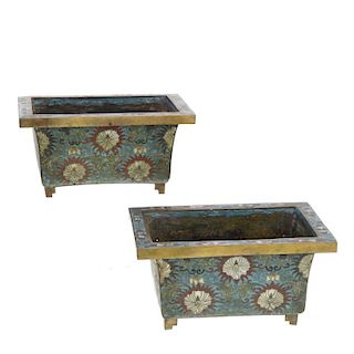 Pair Chinese cloisonne footed jardinieres