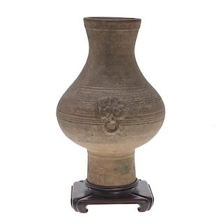 Chinese unglazed earthenware Hu vase