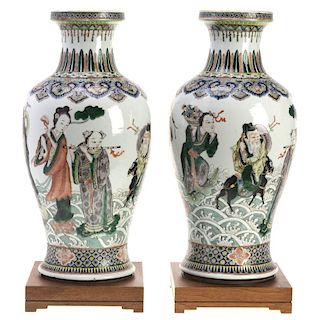 Nice pair Chinese famille vert porcelain vases