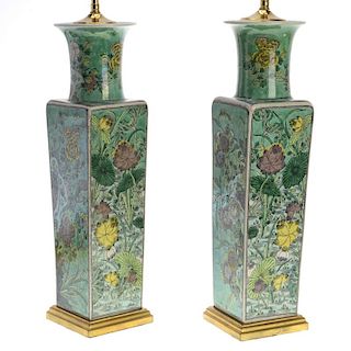 Pair Chinese famille vert porcelain vases
