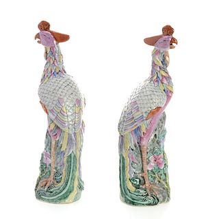 Pair Chinese Export porcelain phoenix birds