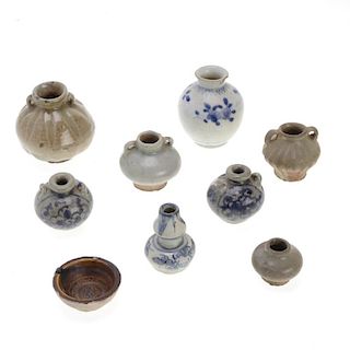 Collection (9) Asian ceramic cabinet vessels