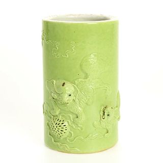Chinese apple green porcelain brush pot
