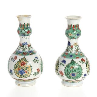 Pair Chinese Export famille vert gourd vases