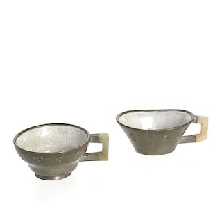 (2) Chinese pewter and jade cups