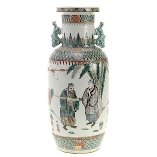 Chinese famille vert porcelain rouleau vase